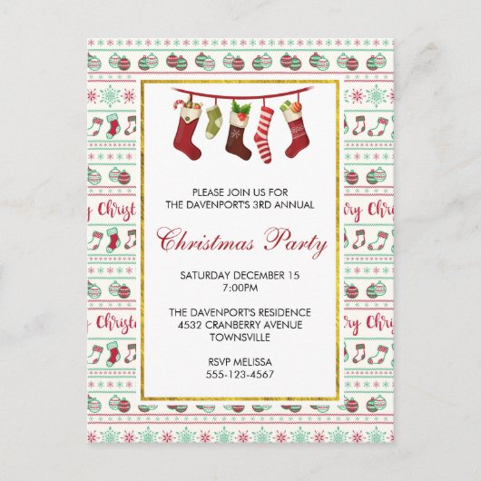 Ugly KerstSweater Pattern Party Invite Briefkaart (Voorkant)