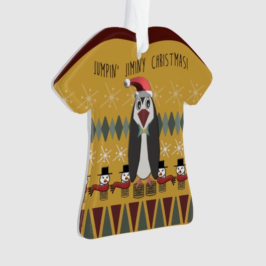 Ugly KerstSweater Penguin Gold - Gepersonaliseerd Ornament (voorkant)