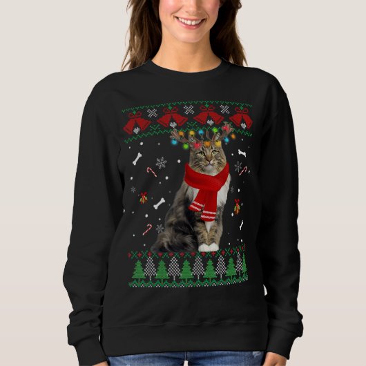 Ugly Kitten Santa Kerstkat Lights Trui (Voorkant)