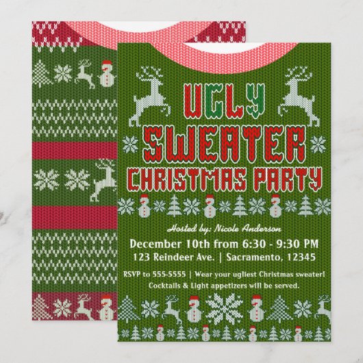 Ugly Knit Sweater Kerstfeest Rood & Groen Kaart (Voorkant / Achterkant)