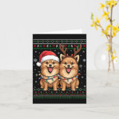 Ugly Meranian Dog Xmas Santa Matching Christmas Sw Kaart (Gele Bloem)