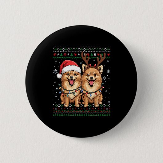Ugly Meranian Dog Xmas Santa Matching Christmas Sw Ronde Button 5,7 Cm (Voorkant)