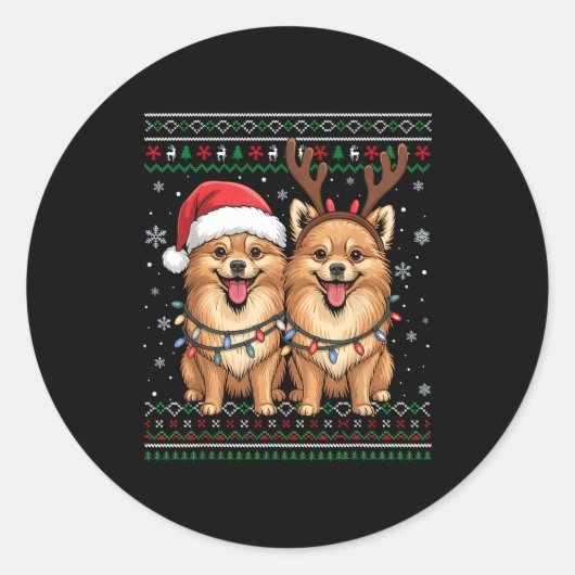 Ugly Meranian Dog Xmas Santa Matching Christmas Sw Ronde Sticker (Voorkant)