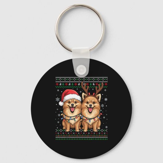 Ugly Meranian Dog Xmas Santa Matching Christmas Sw Sleutelhanger (Voorkant)