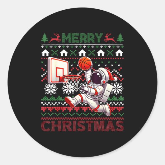 Ugly Merry Christmas Astronaut Dunk Santa Hat Snow Ronde Sticker (Voorkant)