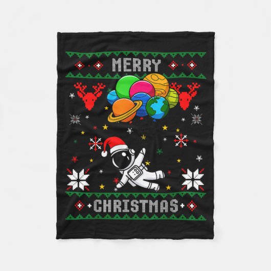 Ugly Merry Christmas Santa Hat Tree Astronaut Hold Fleece Deken (Voorkant)