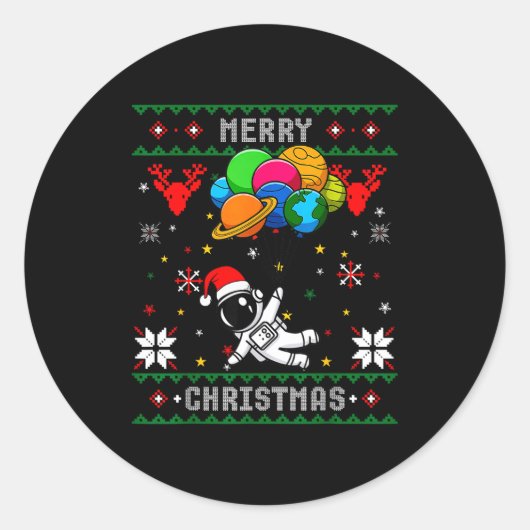 Ugly Merry Christmas Santa Hat Tree Astronaut Hold Ronde Sticker (Voorkant)