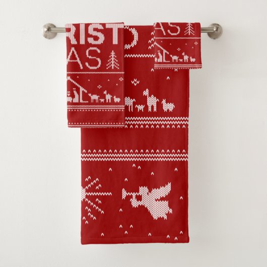 Ugly Merry CHRISTmas Sweater Religious Red Bad Handdoek (Insitu)