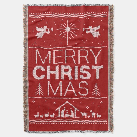 Ugly Merry CHRISTmas Sweater Religious Red White Deken (Voorkant Verticaal)