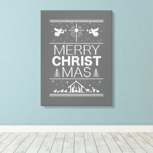 Ugly Merry KerstSweater Religieus Christelijk Canvas Afdruk (Insitu (Houten vloer))