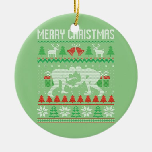 Ugly Merry kerstwarling Wrestler Santa Xmas Keramisch Ornament (Voorkant)