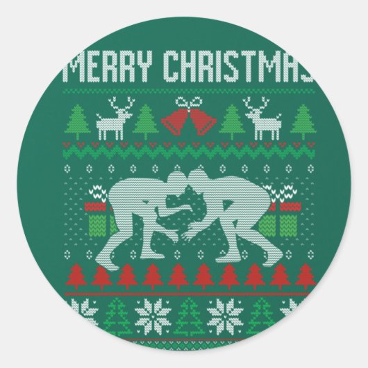 Ugly Merry kerstwarling Wrestler Santa Xmas Ronde Sticker (Voorkant)