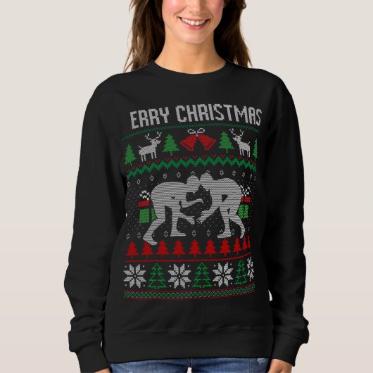 Ugly Merry kerstwarling Wrestler Santa Xmas Trui (Voorkant)