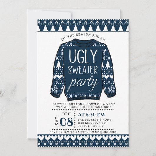 Ugly Navy Blue KerstSweater Holiday Party Kaart (Voorkant)