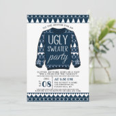Ugly Navy Blue KerstSweater Holiday Party Kaart (Staand voorkant)