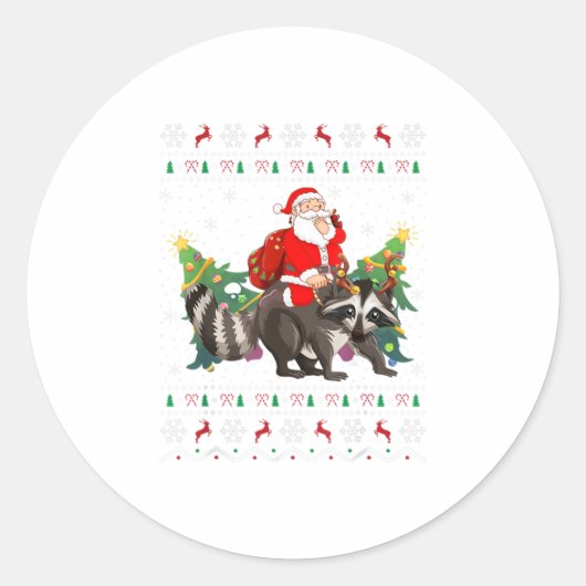 Ugly Raccoon Xmas Gift Funny Santa Ridi Ronde Sticker (Voorkant)