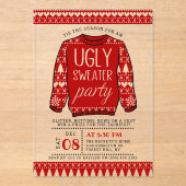 Ugly Red KerstSweater Holiday Party Acryl Uitnodigingen (Voorkant)