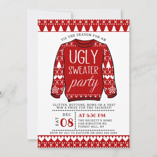 Ugly Red KerstSweater Holiday Party Kaart (Voorkant)