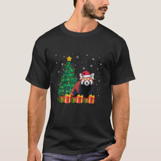 Ugly Red Panda Santa Hat Kerstboom Lights Paj T-shirt