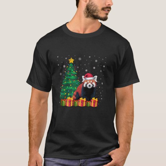 Ugly Red Panda Santa Hat Kerstboom Lights Paj T-shirt (Voorkant)