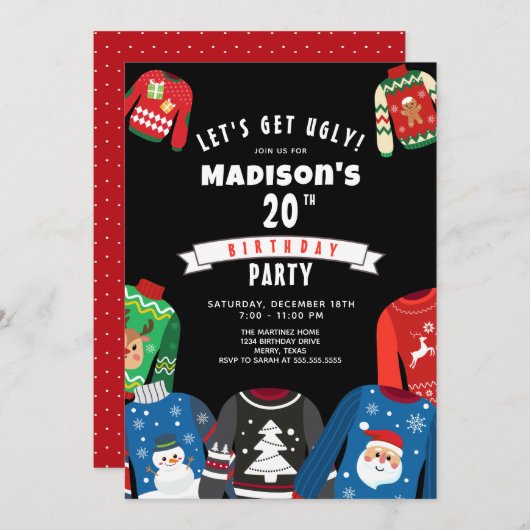 Ugly Sweater 20e verjaardag Uitnodiging (Voorkant / Achterkant)
