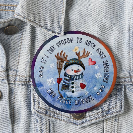 Ugly Sweater 2nd Winner FUNNY SNOWMAN Button
