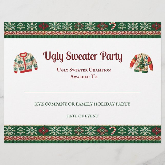 Ugly Sweater Award Party Certificaat (Voorkant)