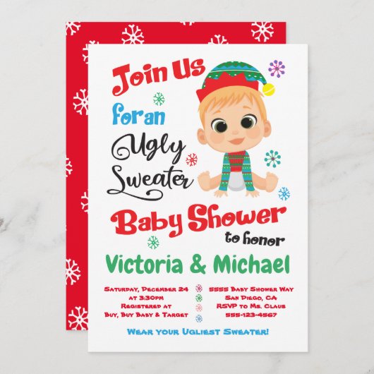 Ugly Sweater Baby shower Invitation Kaart (Voorkant / Achterkant)