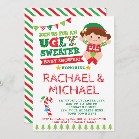 Ugly Sweater Baby shower Invitation Kaart (Voorkant / Achterkant)