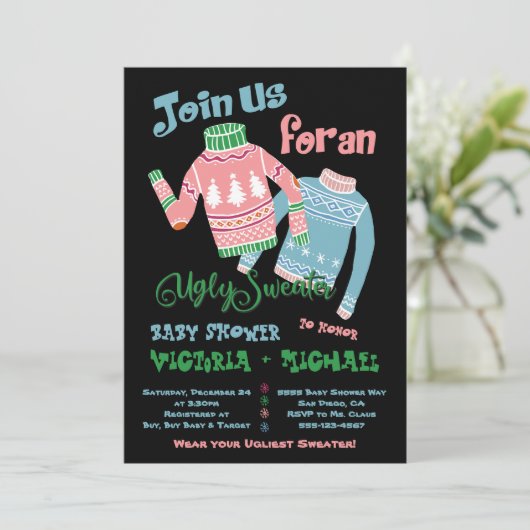 Ugly Sweater Baby shower Invitation Kaart (Staand voorkant)