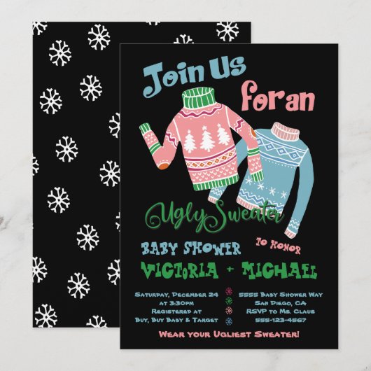 Ugly Sweater Baby shower Invitation Kaart (Voorkant / Achterkant)