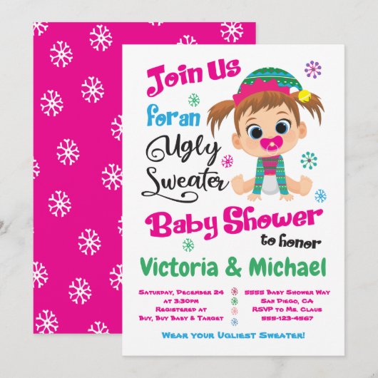 Ugly Sweater Baby shower Invitation Kaart (Voorkant / Achterkant)