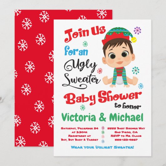 Ugly Sweater Baby shower Invitation Kaart (Voorkant / Achterkant)