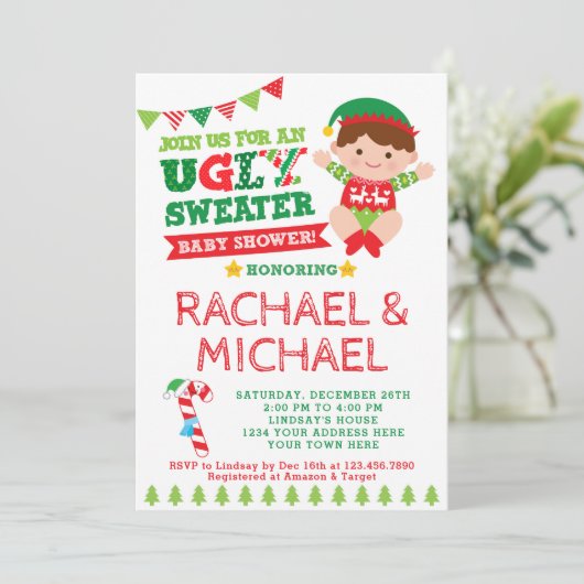Ugly Sweater Baby shower Invitation Kaart (Staand voorkant)