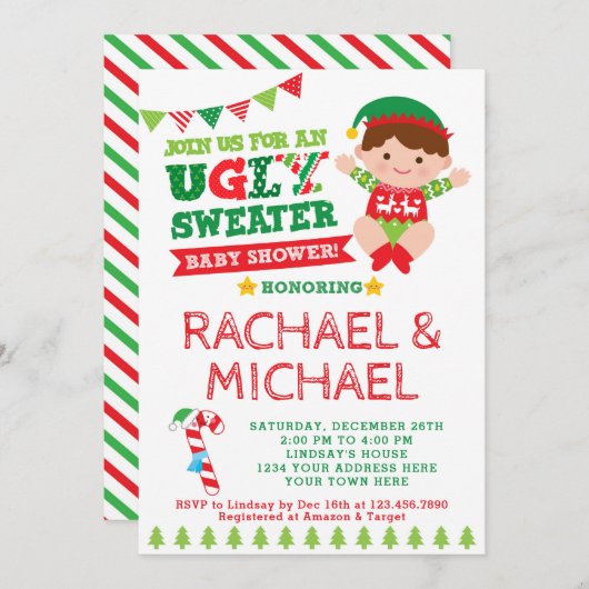 Ugly Sweater Baby shower Invitation Kaart (Voorkant / Achterkant)