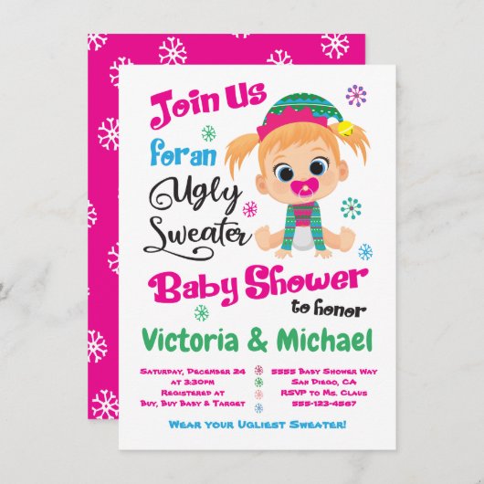 Ugly Sweater Baby shower Invitation Kaart (Voorkant / Achterkant)