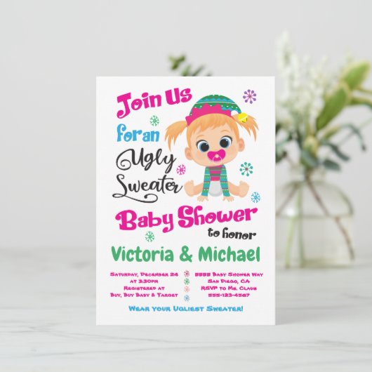 Ugly Sweater Baby shower Invitation Kaart (Staand voorkant)