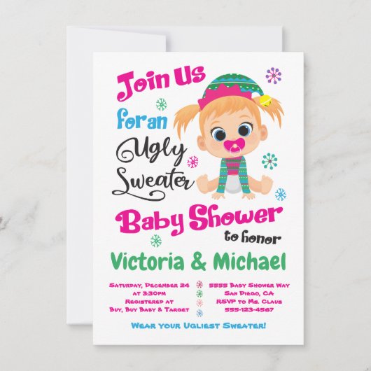 Ugly Sweater Baby shower Invitation Kaart (Voorkant)