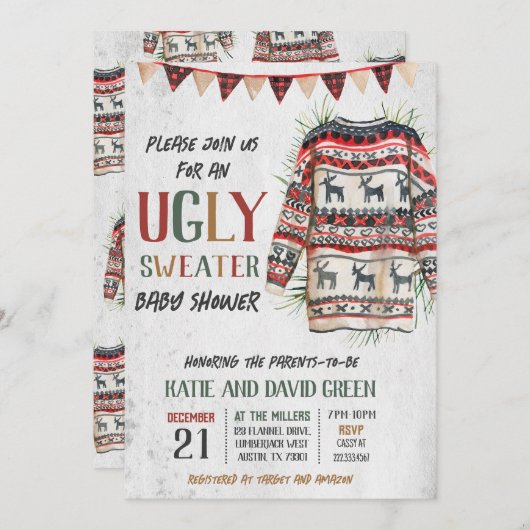 Ugly Sweater Baby shower Kaart (Voorkant / Achterkant)