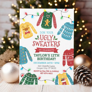 Ugly Sweater Birthday Invitation Kaart