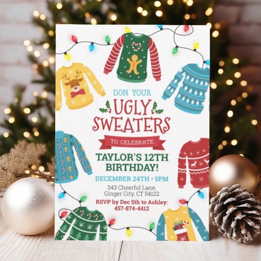 Ugly Sweater Birthday Invitation Kaart