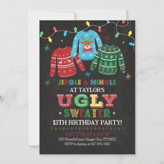 Ugly Sweater Birthday Invitation, Ugly Sweater Kaart (Voorkant)