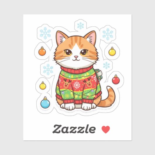 Ugly Sweater Cat — Funny Christmas Cat Sticker (Vel)