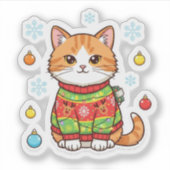 Ugly Sweater Cat — Funny Christmas Cat Sticker (Voorkant)