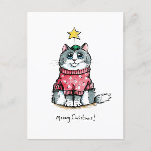 Ugly Sweater Cat - Meowy Kerstmis Briefkaart