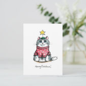 Ugly Sweater Cat - Meowy Kerstmis Briefkaart (Staand voorkant)