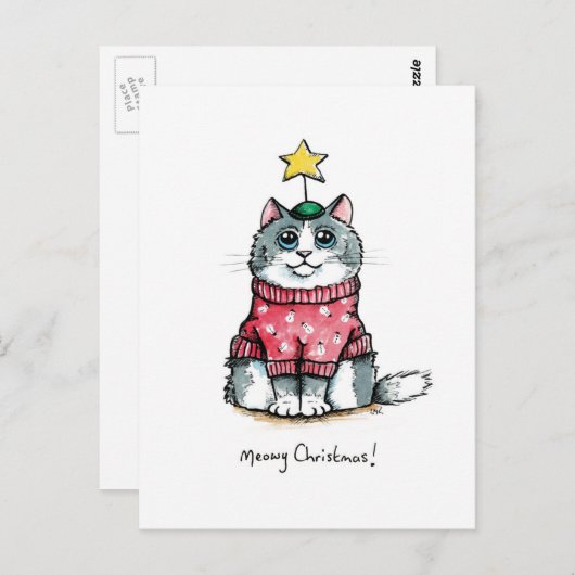 Ugly Sweater Cat - Meowy Kerstmis Briefkaart (Voorkant / Achterkant)