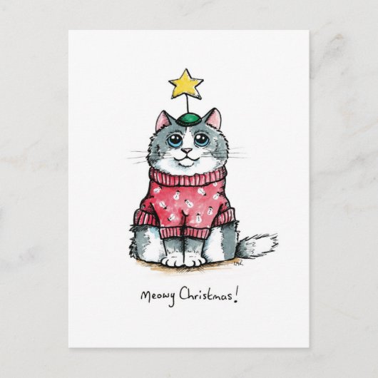 Ugly Sweater Cat - Meowy Kerstmis Briefkaart (Voorkant)