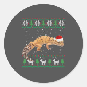 Ugly Sweater Christmas Animals Santa Leopard Gecko Ronde Sticker