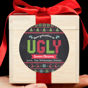 Ugly Sweater Christmas Chalkboard Nordic Knit Naam Ronde Sticker